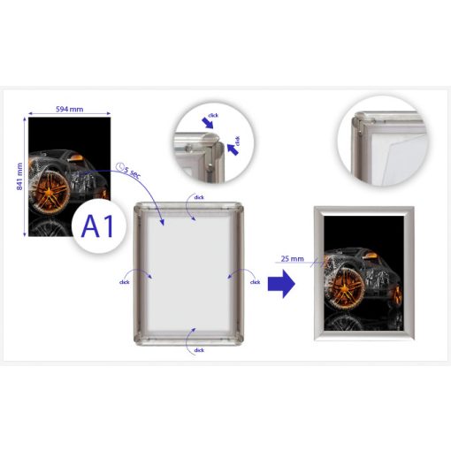 A/1 pattintós, alumínium plakátkeret