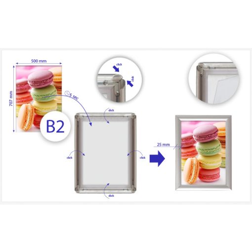 B/2 pattintós, alumínium plakátkeret