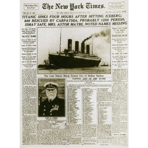 New York Times Titanic főcímlap óriásplakát 